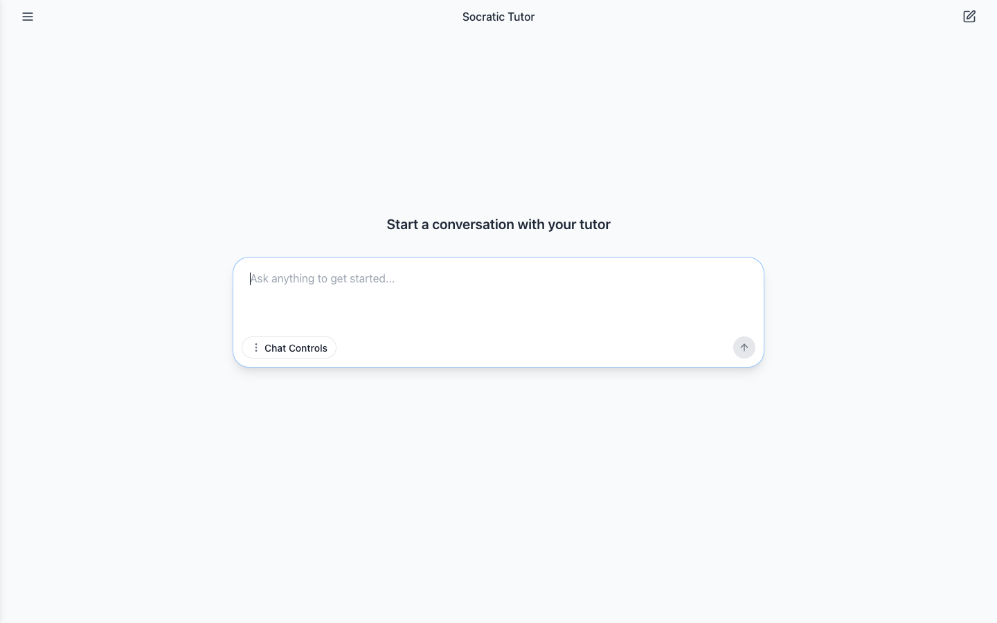 The new chat page: one textbox that reads Ask anything to get started, with Chat Controls below it